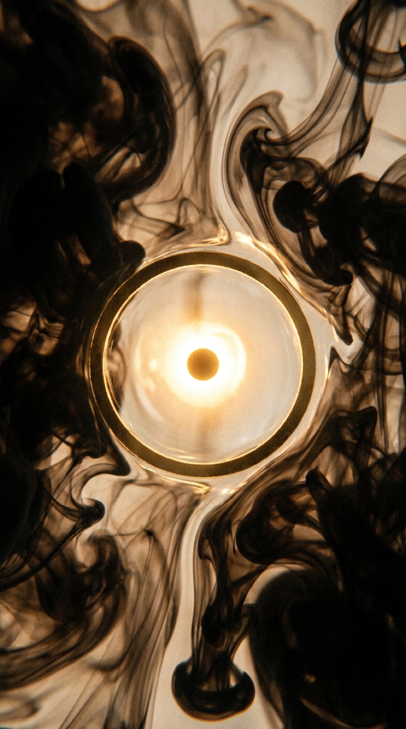 Encre dans l'eau autour d'une lumière dorée